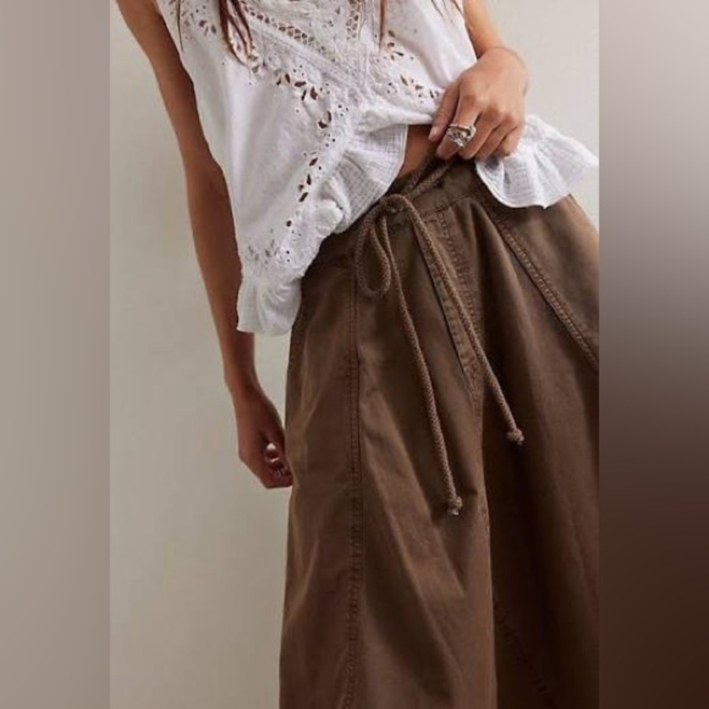 Free People Willow Poplin Maxi Skirt Brown XL - Picture 2 of 8